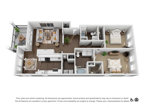 Floor plan for 2 beds, 2 baths, 1237 sqft